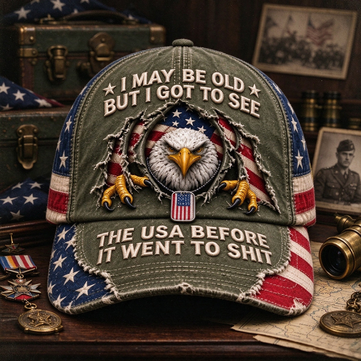 🦅 “I May Be Old” Vintage Eagle Cap