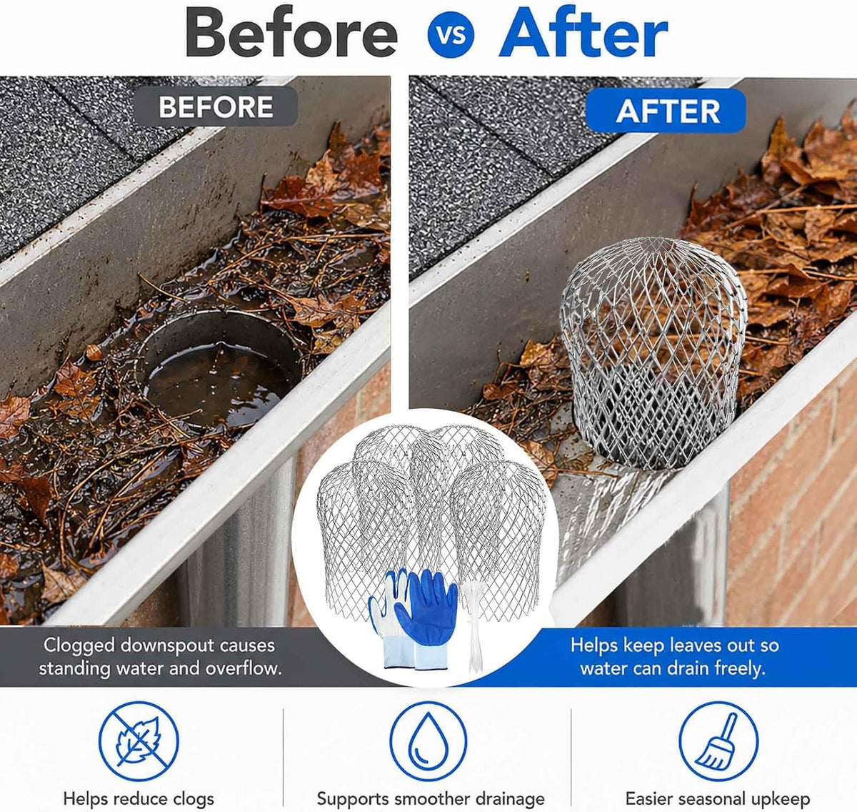 Aluminum Alloy Gutter Guard Filter, Roof Rain Gutter Downspout Strainer, Anti‐Clog Leaf Debris Catcher for Home Drainage System