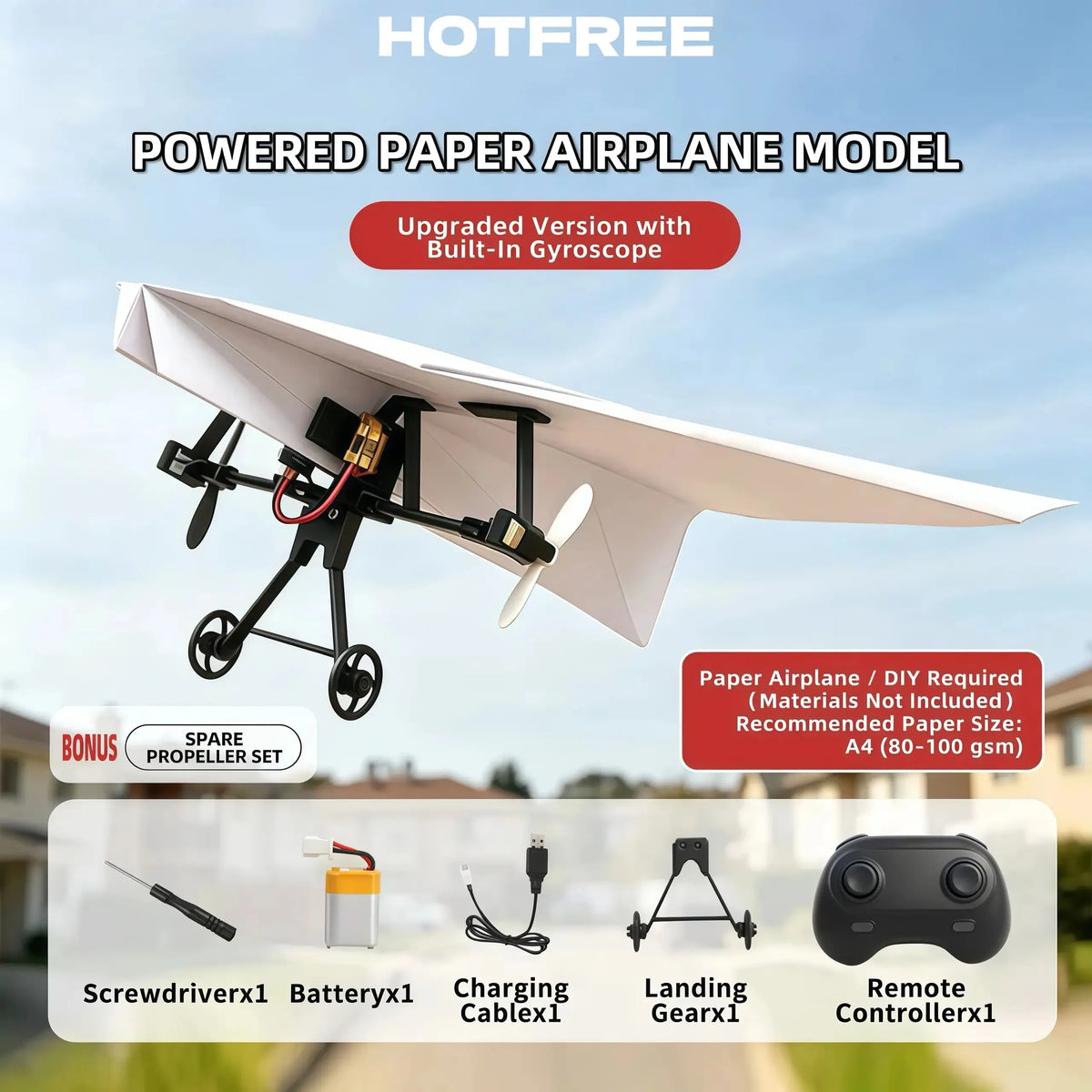 RC Paper Airplane Kit, Remote Control Plane with Gyro Stabilizer & Dual Propellers, DIY Foldable Flying Toy, Easy-to-Fly STEM Toy, Birthday Gift for Kids Boys & Adults