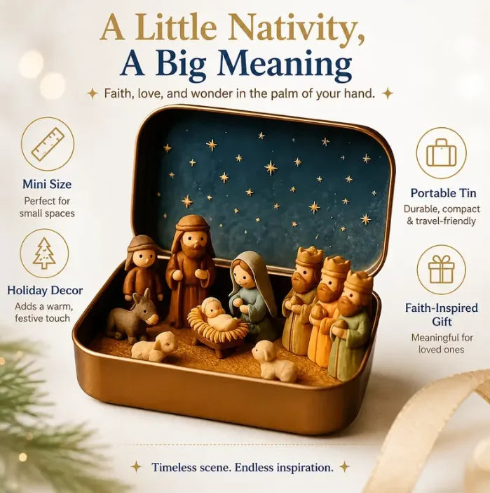 🔥✝️Religious Pocket-Size Mini Nativity Scene Set with Storage Box