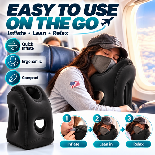 ✈️ LIMITED-TIME 50% OFF! 💨 Inflatable Travel Pillow | 360° Support – Soft Flocking, Quick Inflate, Compact