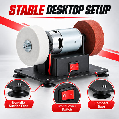 100W Mini Bench Grinder – Variable Speed & Dual Grinding Wheels for Sharpening, Deburring and DIY Projects