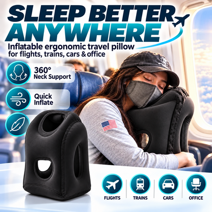 ✈️ LIMITED-TIME 50% OFF! 💨 Inflatable Travel Pillow | 360° Support – Soft Flocking, Quick Inflate, Compact