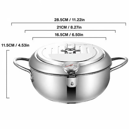 Professional Deep-Pot Stainless Steel Fryer with Precision Thermometer